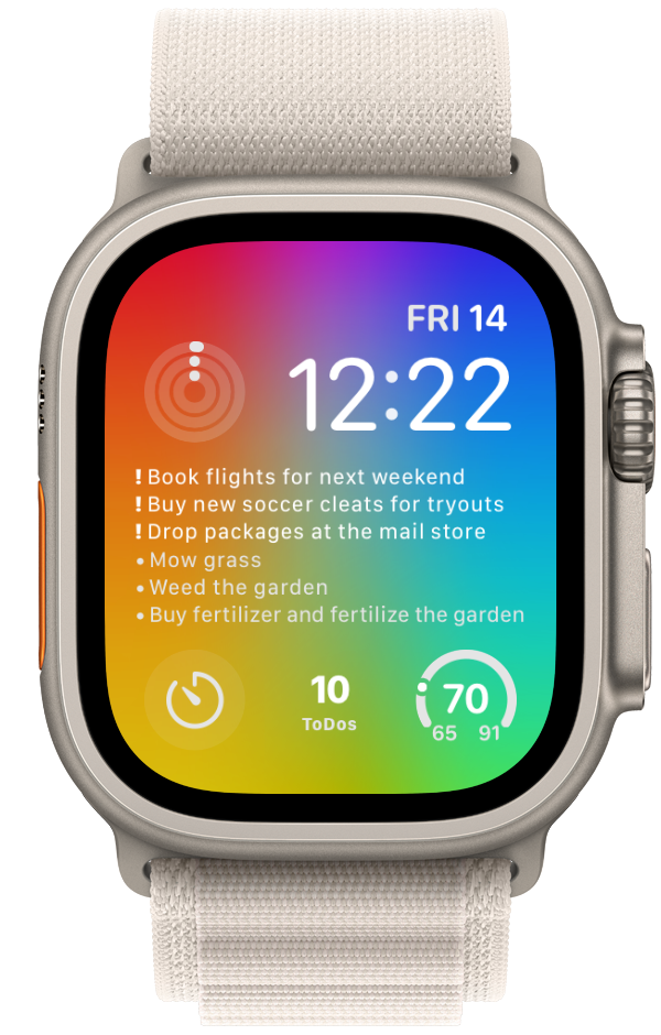 Apple Watch showing Widgetminder — Made for color